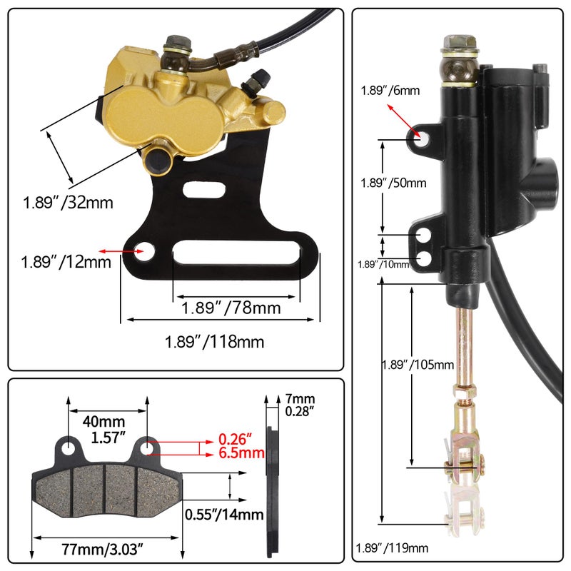 MTATCN Rear Brake Caliper & Master Cylinder Replacement - With Spare Brake Pads - Compatible with 70cc, 90cc, 110cc, 125cc, 140cc, 200cc SSR Baja Chinese Dirt Pit Bikes with 12mm Wheel Shaft - Image 2